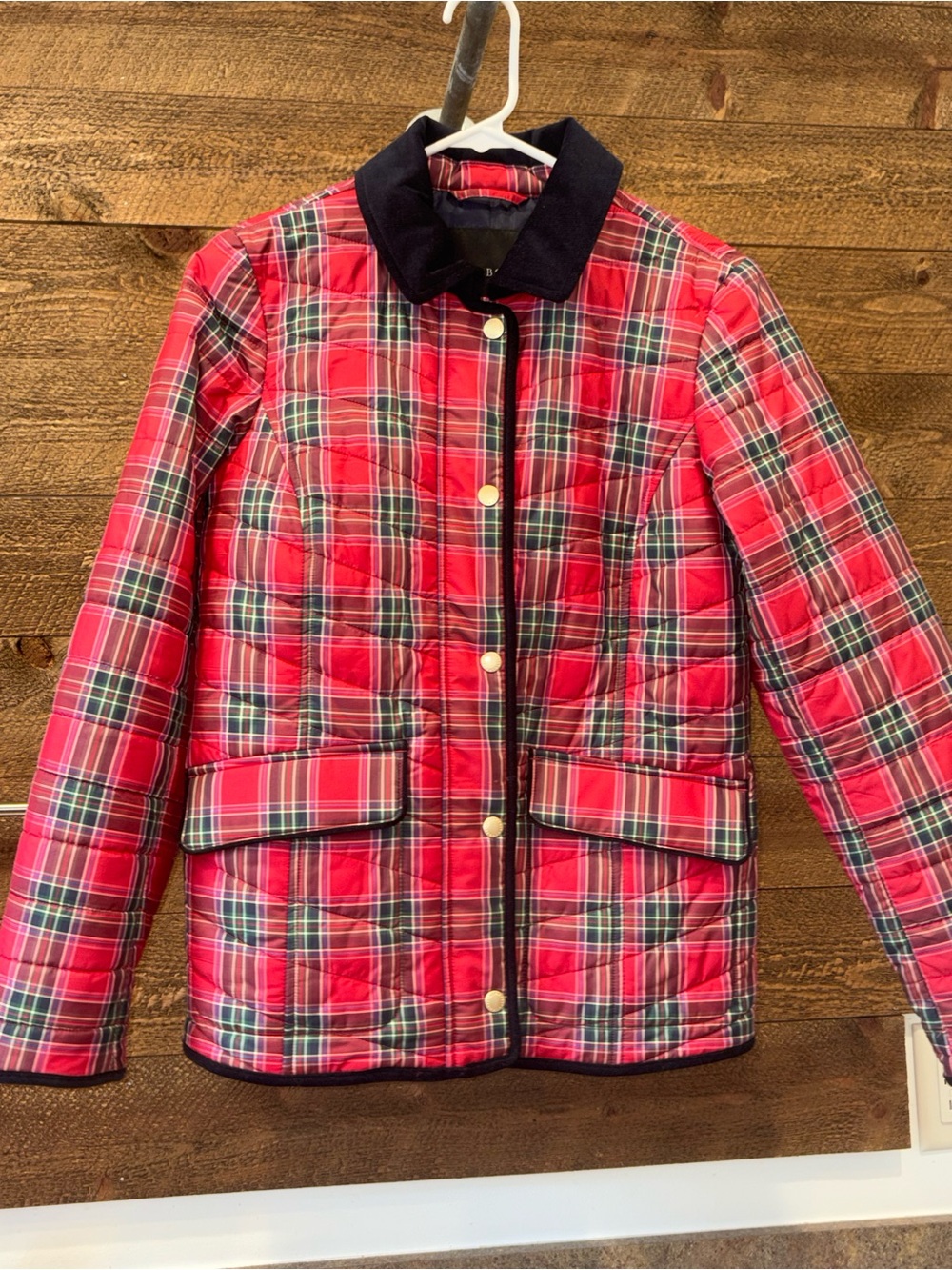 Talbots Red Tartan Plaid Quilted Barn Jacket Corduroy Collar - Size XS